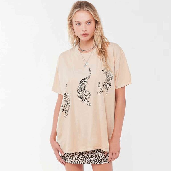 Jastie Tiger Print Übergroßen Kurzarm T-shirt Sommer Casual Oansatz Pullover Tops Frau t-shirts camisetas verano mujer 210419