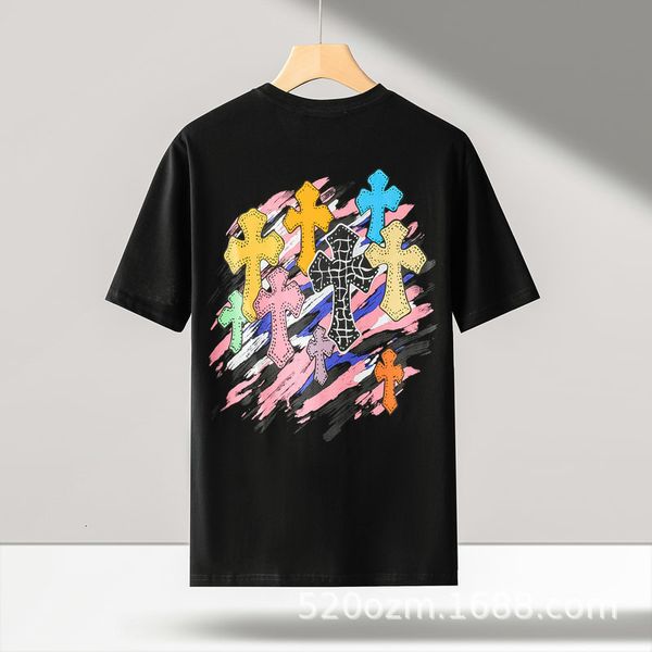 

ch fashion croix color print heart hip hop couple loose crew neck short sleeve t-shirt t shirt tee polo, White;black