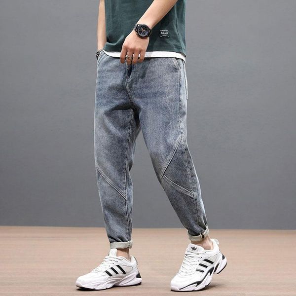 

korean style fashion men jeans ly designer spliced denim harem pants big size 28-42 streetwear hip hop pencil men's, Blue