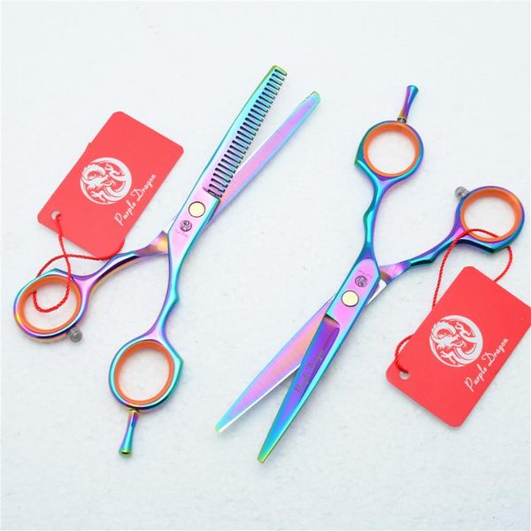 

hair scissors 1004z 5.5'' 16cm purple dragon multicolor 440c hairdressing cutting thinning shears professional