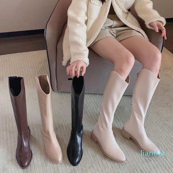 

boots women 2021 shoes thigh high heels winter footwear zipper rubber pointy autumn over-the-knee stiletto la, Black