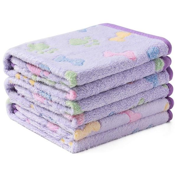 

kennels & pens 3 blankets super soft, fluffy, cute, bone pattern, pet blanket, flannel throw, dog, kitten, purple