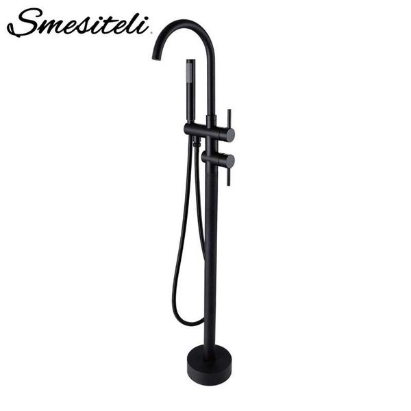 

promotions classic style matte black tanding bath spout shower diverter floor mount bathtub filler mixer taps bathroom sets
