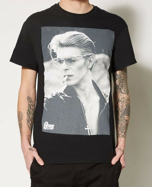 

David Bowie SMOKING PHOTO T-Shirt Black NWT 100% Authentic & Official, White;black