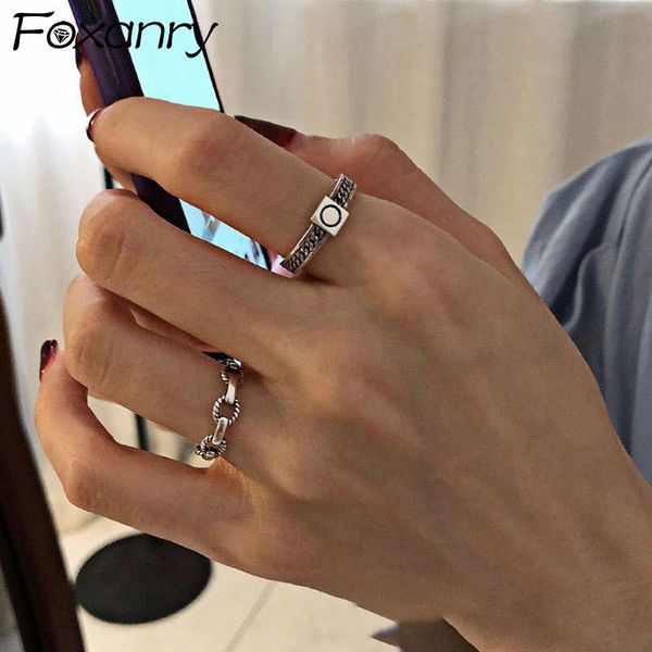 

cluster rings foxanry vintage punk 925 sterling silver chain for women fashion simple geometric thai party jewelry gifts, Golden;silver