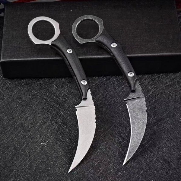 Новые фиксированные лезвия Karambit нож D2 белый / черный каменный лезвие мытья полный тан G-10 ручка когтя ножи с кидекс