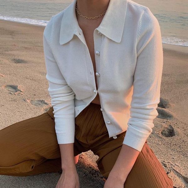 

coat ladies of knitted thin new lapel wool long cardigan sleeve, Tan;black