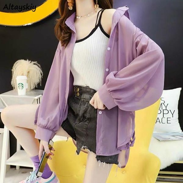 

women's blouses & shirts women summer solid basic chiffon lace up ladies lapel ulzzang transparent est trendy daily ins outerwear tunic, White