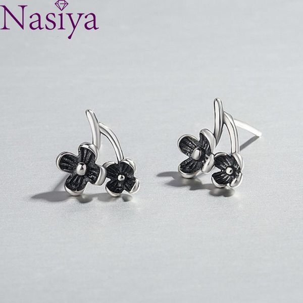 

fashion 925 sterling silver stud earrings flower leaves vintage mini cute for women fine jewelry no.07, Golden;silver