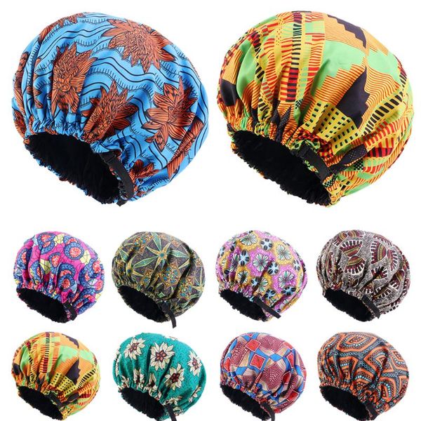

beanie/skull caps extra large satin lined bonnet women big size beauty print silk sleep night cap head cover hat wholesale, Blue;gray