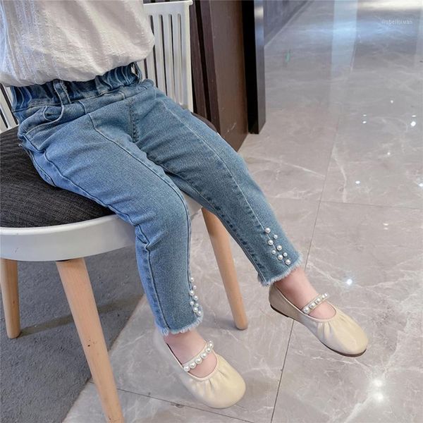 

baby jeans pearls girl casual style kids girls spring autumn clothes1, Blue