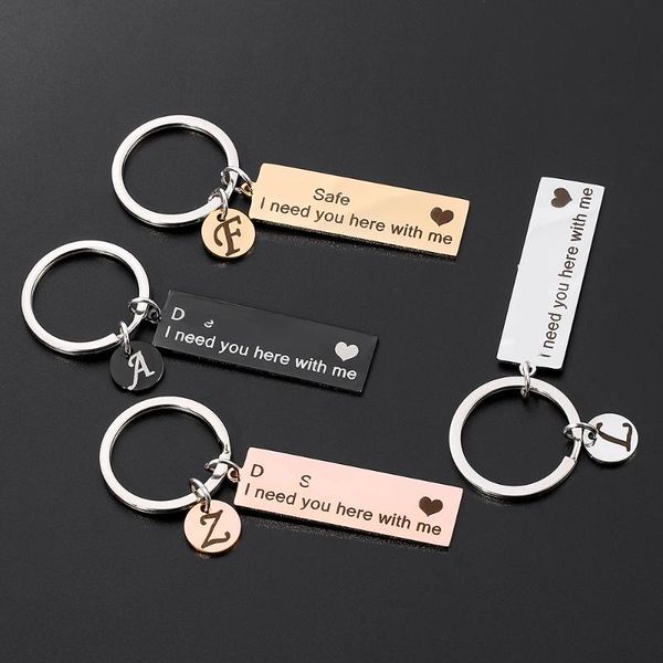 

keychains stainless steel a-z 26 initials letter engrave dr-sf i need you here with me for men women keychain trinket car key ring jewelry, Silver