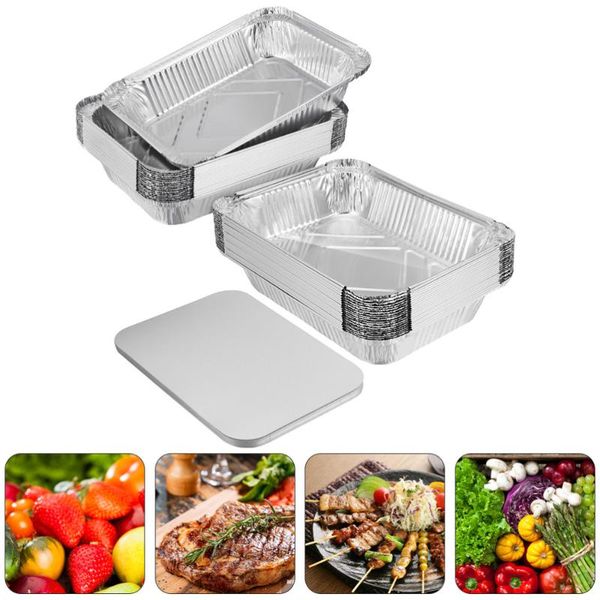 

gift wrap 50pcs disposable barbecue pans rectangular aluminum foil (silver)