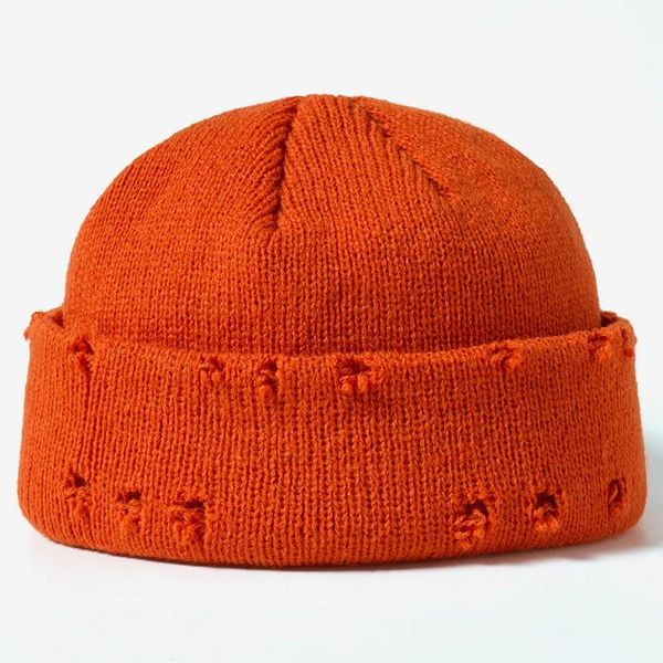 

ball caps men hip hop harajuku skullies beanies hats ripped holes knitted plain 2021 autumn winter soft cotton warm, Blue;gray