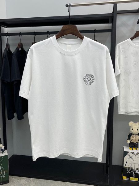 

2021 summer new embroidery horseshoe cross sanskrit cotton short t-shirt men's ins tide half sleeve t-shirt wo, White;black