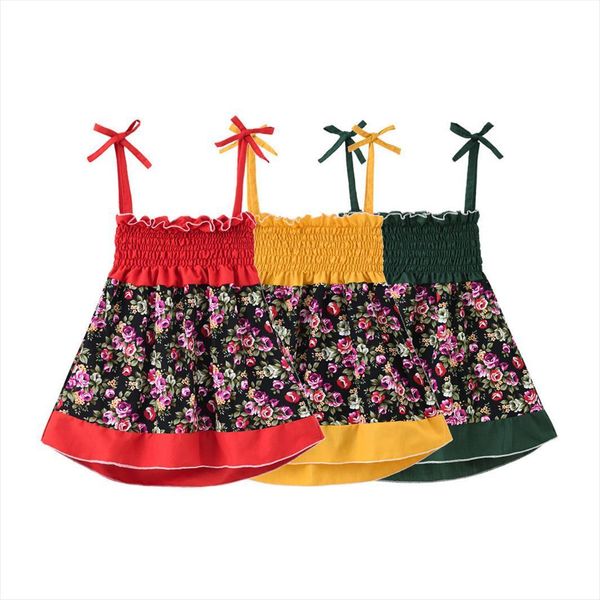 

summer girls kids floral sleeveless girl dresses braces sundress bohemian princess for clothes 1 2 3 4 6 years, Red;yellow