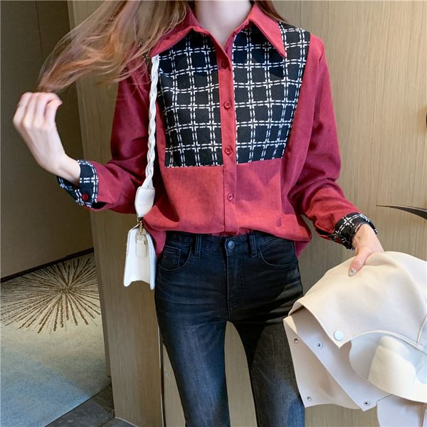 

women's blouses & shirts female shirt autumn and winter korean version of long sleeve stitch off wearing chic loose retro 0kld, White