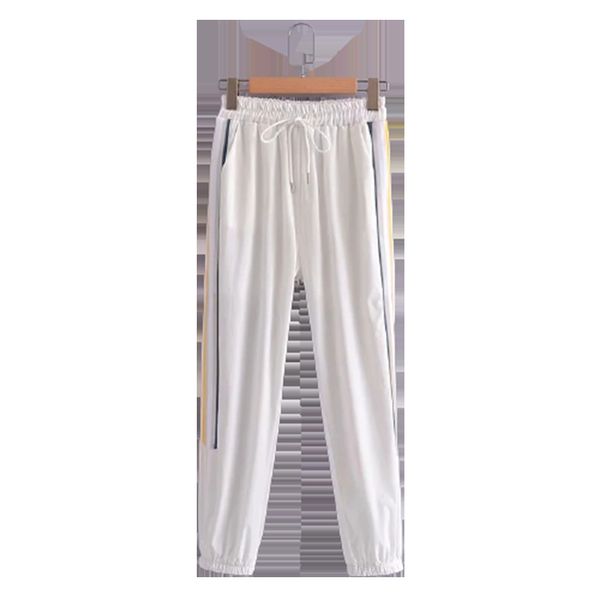 

bbwm women sports pants female thin casual black white pants stripes patchwork harem pantalon femme street 210520