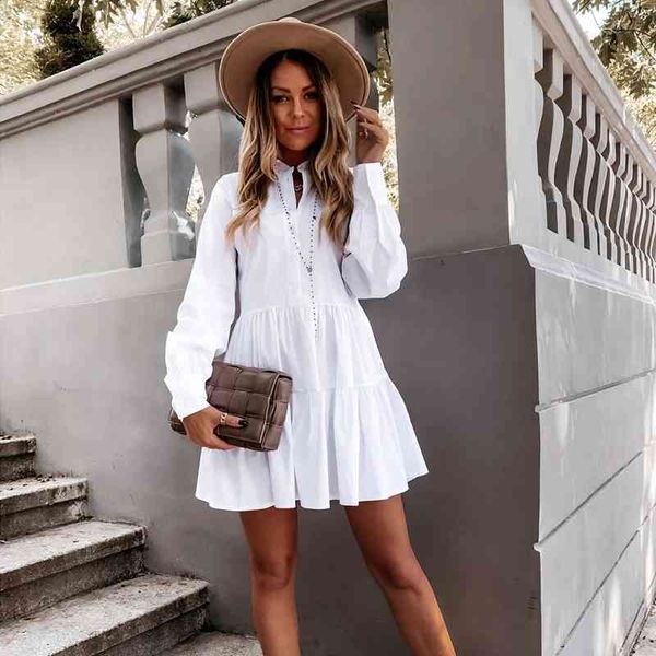 

casual dresses women spring white pleated shirt long sleeve ruffles loose mini ladies a line office vestidos z0qz, Black;gray