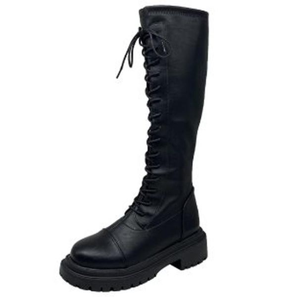 

boots lace-up fall/winter 2021 women's knee high winter platform ladies 4 cm heel zipper shoes, Black