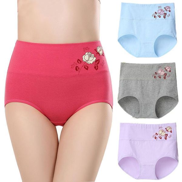 

women's panties 4pcs/ lot underwear female pure cotton high waist large size mother briefs antibacterial belly lifting hips, Black;pink