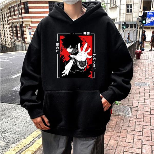 

men's hoodies & sweatshirts janpanese anime my hero academia printed dabi manga hooded men cartoon oversized casual male winter, Black