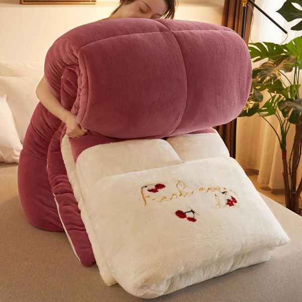 

comforters & sets 2022 winter super warm cashmere comforter thick flannel and lamb double-faced velvet wool blankets quilts plush duvet for