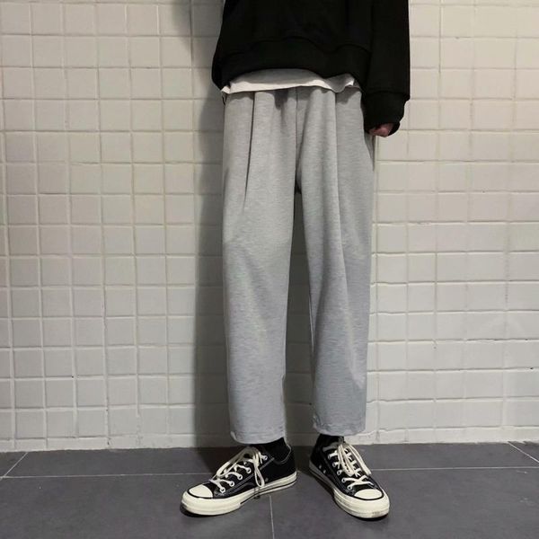 

cotton sweatpants men's fashion solid color casual joggers pants men streetwear wild loose straight trousers mens track, Black