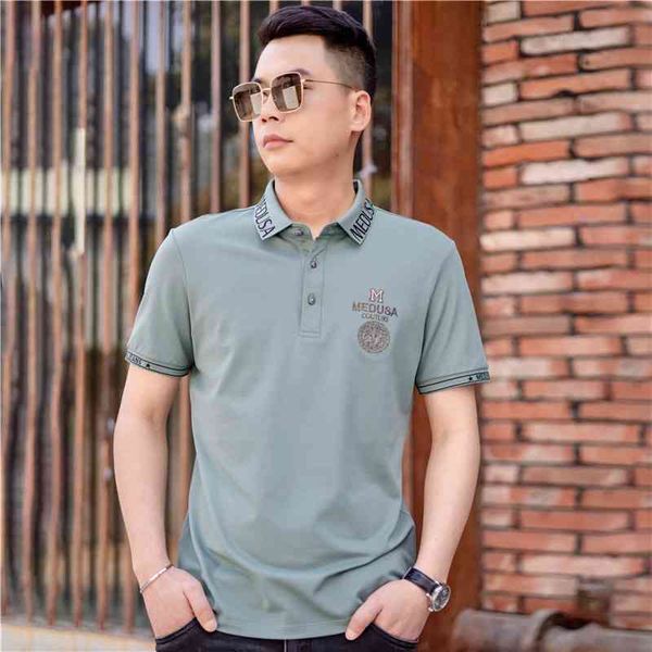 

medusa polo shirt short sleeve men's fashion brand summer lapel casual trend embroidered ice silk breathable slim fit t-shirt, White;black