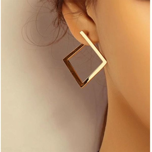 

stud 5pairs/lot wholesale retro minimalist square irregular exaggerated cold wind fashion earring women opening accessories, Golden;silver