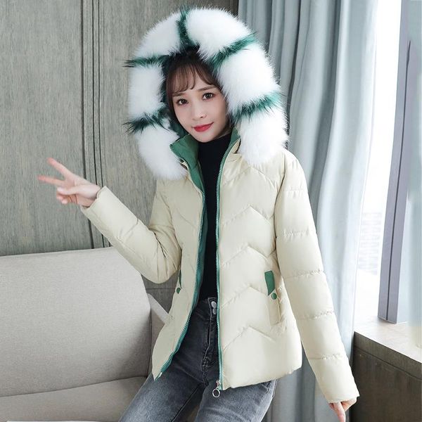 

women's down & parkas winter jacket hooded with fur long sleeve solid slim ladies casual zipper thick warm outwear for female 2021, Black