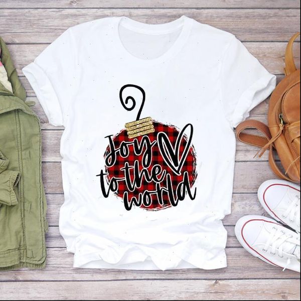 

christmas plaid year womens short sleeve cartoon holiday print graphic tee shirt, White