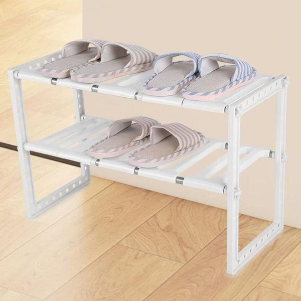 

hooks & rails double layer adjustable multifunctional shelf floor stand storage rack under sink kitchen and household