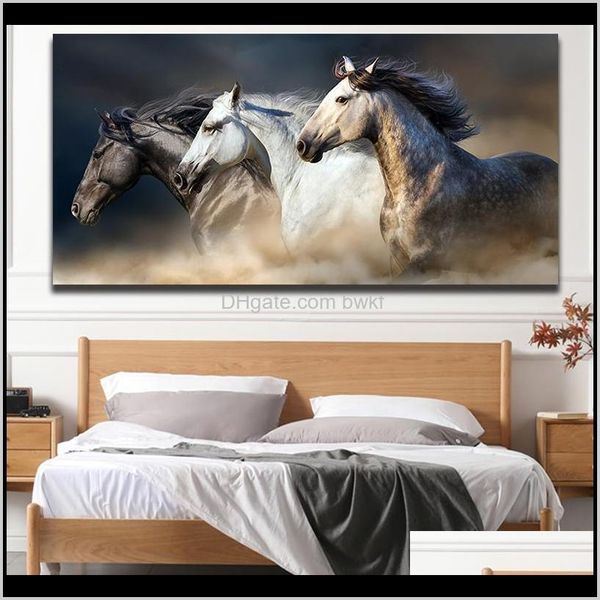 Pinturas artes artesanato presentes Gardenthree Black and White Running Horse Trea Pintura Moderna de Arte de Parede Sem Estragem Pictures Decora￧￣o de Imagens