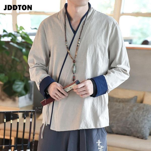 

men's cotton linen vintage jackets traditional chinese style tie rope cloth casual male streetwear long sleeve coat je1591, Black;brown