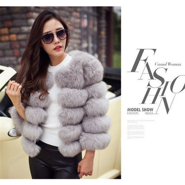 

listed short horizontal spell imitation fur fox coat, Black