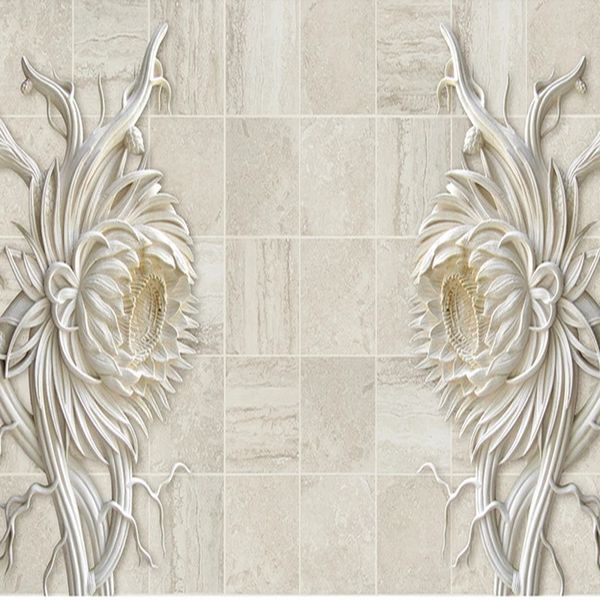 

custom 3d mural european style stone carving sunflower bedroom tv background embossed wallpapers waterproof