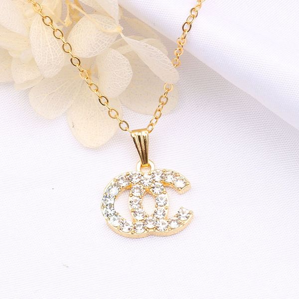 

wholesale luxury designer brand letter pendant necklaces chain 18k gold plated crysatl rhinestone sweater newklace mens women, Silver