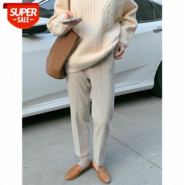 

tg elastic waist straight leg casual pants women all-match high slimming suit trousers 13021 #uc7x, Black;gray