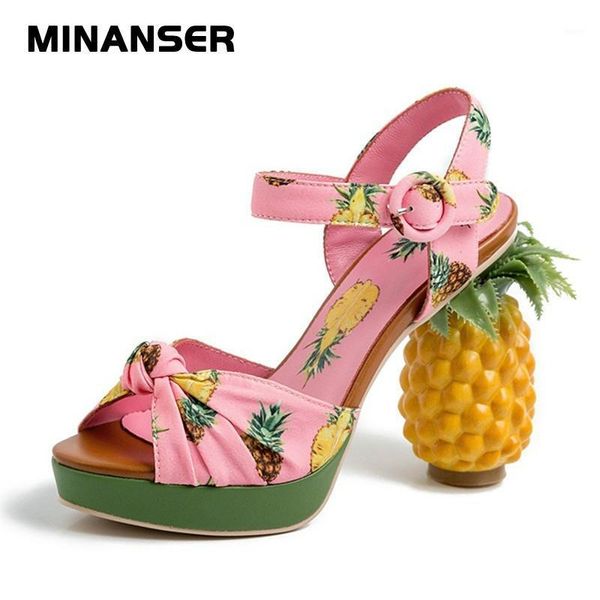 

novelty fashion pineapple heel pumps open toe leather sandals women party date shoes platform zapatos1, Black