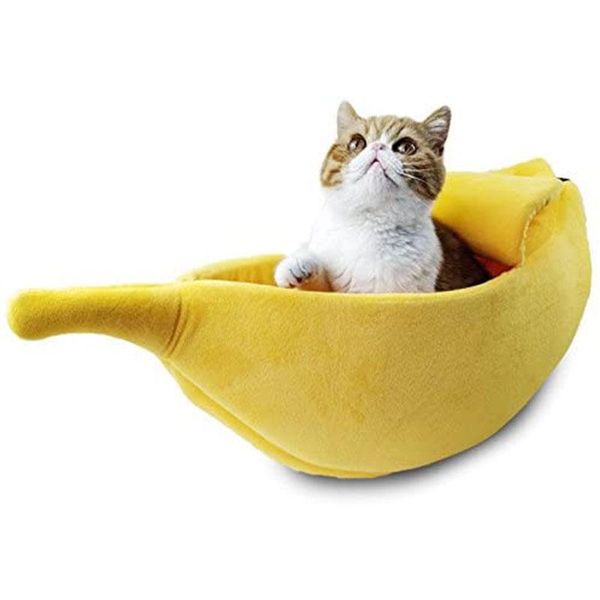 

for 5.5-11 lbs 2021 decor small banana pet bed fluffy warm soft plush breathable cat fit kittens rabbits teacup dogs beds & furniture