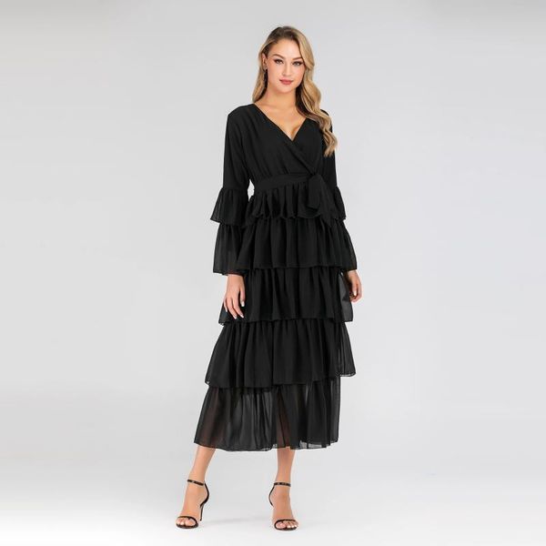 

ethnic clothing muslim dress fashion middle east eid dubai abaya turkey arabia plus size women's v-neck belt cake donsignet, Red