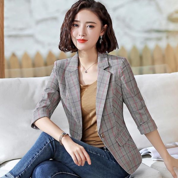 

plaid fashion women's blazers spring and autumn british style seven-point sleeve ladies small suits button women &, White;black