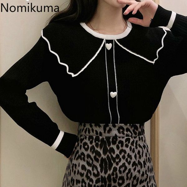 

nomikuma pull femme contrast color buttons pullover jumper long sleeve autumn outerwear sweet fashion sweater women 3c611 210514, White;black