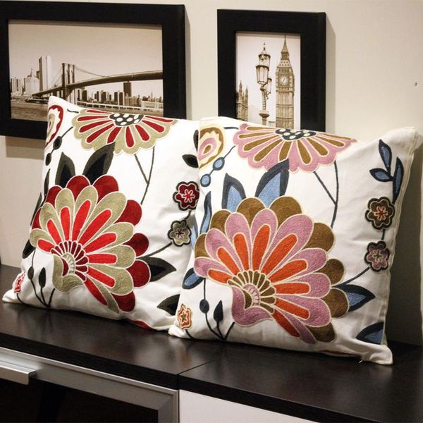 

cushion/decorative pillow pastoral sofa embroidery floral bedside cushion cover living room household thick cotton case