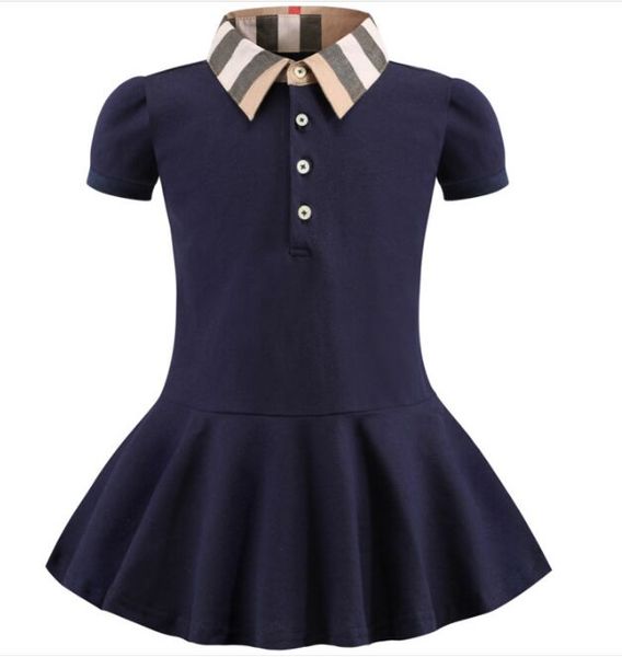 

baby girls dress kids lapel college wind bowknot short sleeve pleated polo shirt skirt children casual designer clothing kid clothes 90-130c, Red;yellow