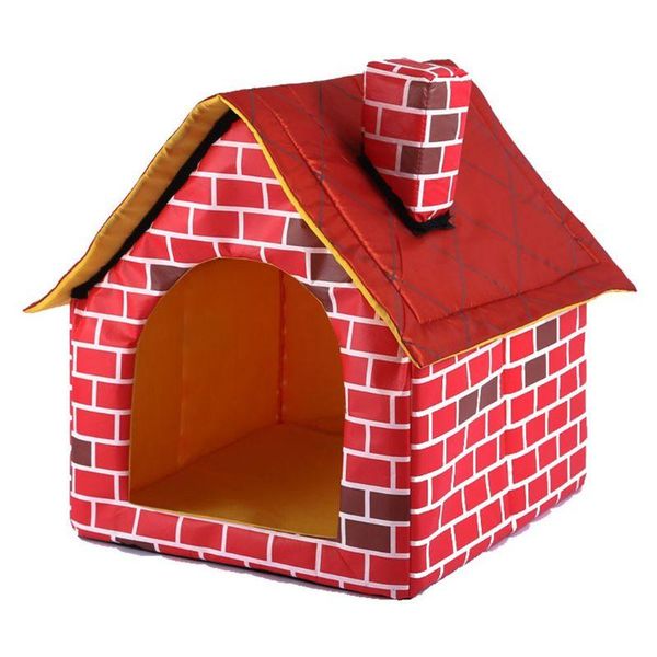 

kennels & pens warm indoor soft dog kennel with chimney pet large house simulation brick doggy beds mat polyester nest tent