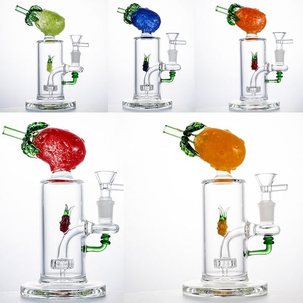 Único Bong Abacaxi Forma SHowerhead Perc 7 polegadas Hookahs 14mm Feminino Joint Rigs 5 espessas Fruta de tubos de água dentro de bongos de vidro inebriante