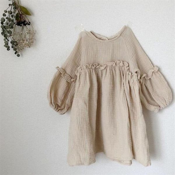 Abiti estivi per neonate Giappone Abiti per bambini Abiti primaverili in lino Ruffles Abbigliamento per bambini principessa 210521