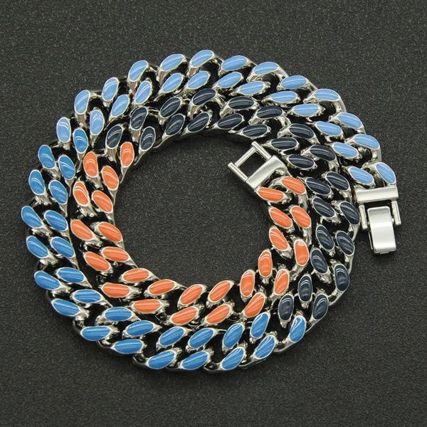 

chains hip hop trendy cool color dripping oil cuban chain necklace men women's hiphop miami rap men's and, Silver